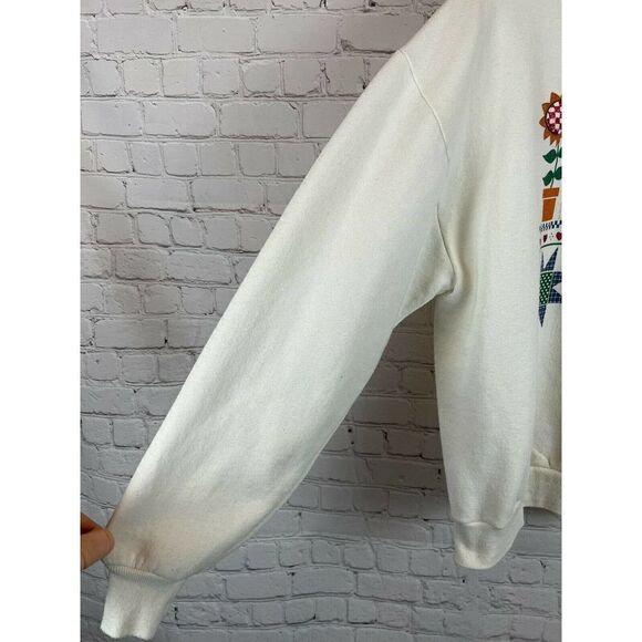 GOPHER vintage white collared knit pullover sweater top hearts floral size L - Picture 6 of 9